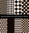 Collection of argyle, harlequin and rhombus plaid patterns. Brown themed textile backgrounds.