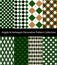 Collection of argyle, harlequin and rhombus plaid patterns. Green themed textile backgrounds.