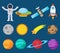 Collection of astronauts in space and planet vector set