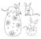 Collection of Australian animal bilbies with Easter egg. Isolated Linear outline drawings, coloring book. Vector