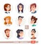 Collection of avatars, people. A set of user faces for a web forum or account. Icons of men and women.