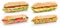 Collection of baguette sub sandwiches with salami ham cheese sal