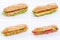 Collection of baguette sub sandwiches with salami ham cheese sal