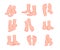 Collection of bare human man and woman feet pairs arranged in different poses  isolated on white background.