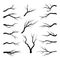 Collection bare tree branches. Naked branche silhouette set.