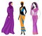 A collection of beautiful ladies. A Muslim, an African-American girl and an Indian woman. National clothes. Set of vector