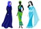 A collection of beautiful ladies. A Muslim, an African-American girl and an Indian woman. National clothes. Set of vector