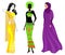 A collection of beautiful ladies. A Muslim, an African-American girl and an Indian woman. National clothes. Set of vector