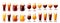 A collection of beer in various glasses.Light, dark, golden, red beer in mugs with foam.