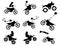 Collection of bike jumping man icon flat isolated vector isolated silhouettes