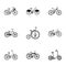 Collection of bikes with different wheels and frames. Different bikes for sport and walks.Different bicycle icon in set