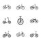 Collection of bikes with different wheels and frames. Different bikes for sport and walks.Different bicycle icon in set