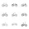 Collection of bikes with different wheels and frames. Different bikes for sport and walks.Different bicycle icon in set