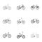 Collection of bikes with different wheels and frames. Different bikes for sport and walks.Different bicycle icon in set