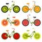 Collection of bikes with fruit wheels