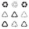 Collection of black recycle icons on white background