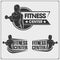 Collection of black and white fitness labels, emblems, badges, logos and design elements.