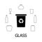 Collection of black and white icons of glass waste. Glass garbage and bin with recycling marc. Vector concept