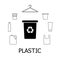 Collection of black and white icons of plastic waste. Pastic garbage and bin with recycling marc. Vector concept