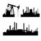 Collection of black and white oil and gas industry silhouettes. Vector isolated symbols of petroleum refinery, offshore sea or