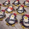 Collection of boy and girl personalized Christmas penguins as decorated sugar cookies with generic names written in frosting