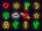 Collection of bright attractive colorful neon casino games bets and entertainment icons