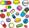 Collection Of Bright Cartoon Vector Drugs and Pills