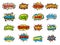 Collection of bright, colorful, multi-colored speech bubbles, with text, texture.