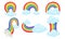 Collection of Bright Rainbows of Different Shapes with Clouds Vector Illustration