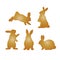 Collection of brown rabbits, silhouette-cartoon on white background,