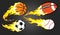 Collection of burning sports ball