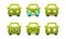 Collection of car emoticons, cute green car cartoon characters showing different emotions vector Illustration