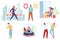 Collection of cartoon extravert and introvert people, flat vector illustration on white background