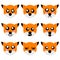 Collection of Cartoon Fox Faces isolated on white background. Different Emotions, Expressions. Vector Illustation.