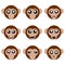 Collection of Cartoon Monkey Faces isolated on white background. Different Emotions, Expressions. Vector Illustation.
