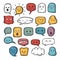 Collection cartoon speech bubbles expressive faces depicting various emotions. Handdrawn comic