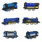 A Collection of Cartoon Steam Train Locomotive Engines Used for Public Transport Illustration