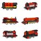 A Collection of Cartoon Steam Train Locomotive Engines Used for Public Transport Illustration