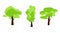 Collection of cartoon trees island with leaves. Orchard, fruit plants, shrubs bushes. Forest line pines, cypresses