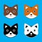 Collection of cat cartoon face design icon. Pack of happy cat cartoon face vector illustration