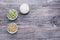 Collection of cereals in glass cups. Peas,rice and lentils on the wood surface.