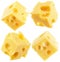 Collection of cheese cube slices isolated on a white background