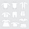 Collection of children clothes, vector illustration of baby sleepwear and outfits for boy and girl