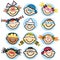 Collection of children`s faces, group of heads, vector icon, isolated portraits