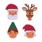 Collection of christmas avatars isolated on a white background. Santa Claus, Mrs. Claus, deer, elf. 8 bit. Graphics for games.