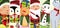 Collection Christmas characters. Christmas snowman, Santa Clause, elves, reindeer, lamas, penguins. Icon set. Vector
