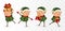 Collection of Christmas elves isolated on transparens background. Little elves. Santa`s helpers. Elves with gift