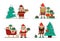 Collection of Christmas elves isolated on white background. Set of adorable characters Santa elves granny with cake holiday