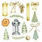 Collection of Christmas items candles, bows, fir cone, christmas tree, dried orange, lantern