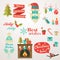 Collection of Christmas and New Year greeting phrases and elements